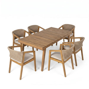 7-Piece Outdoor Acacia Wood Dining Set, 69" Rectangular Patio Table & 6 Mix