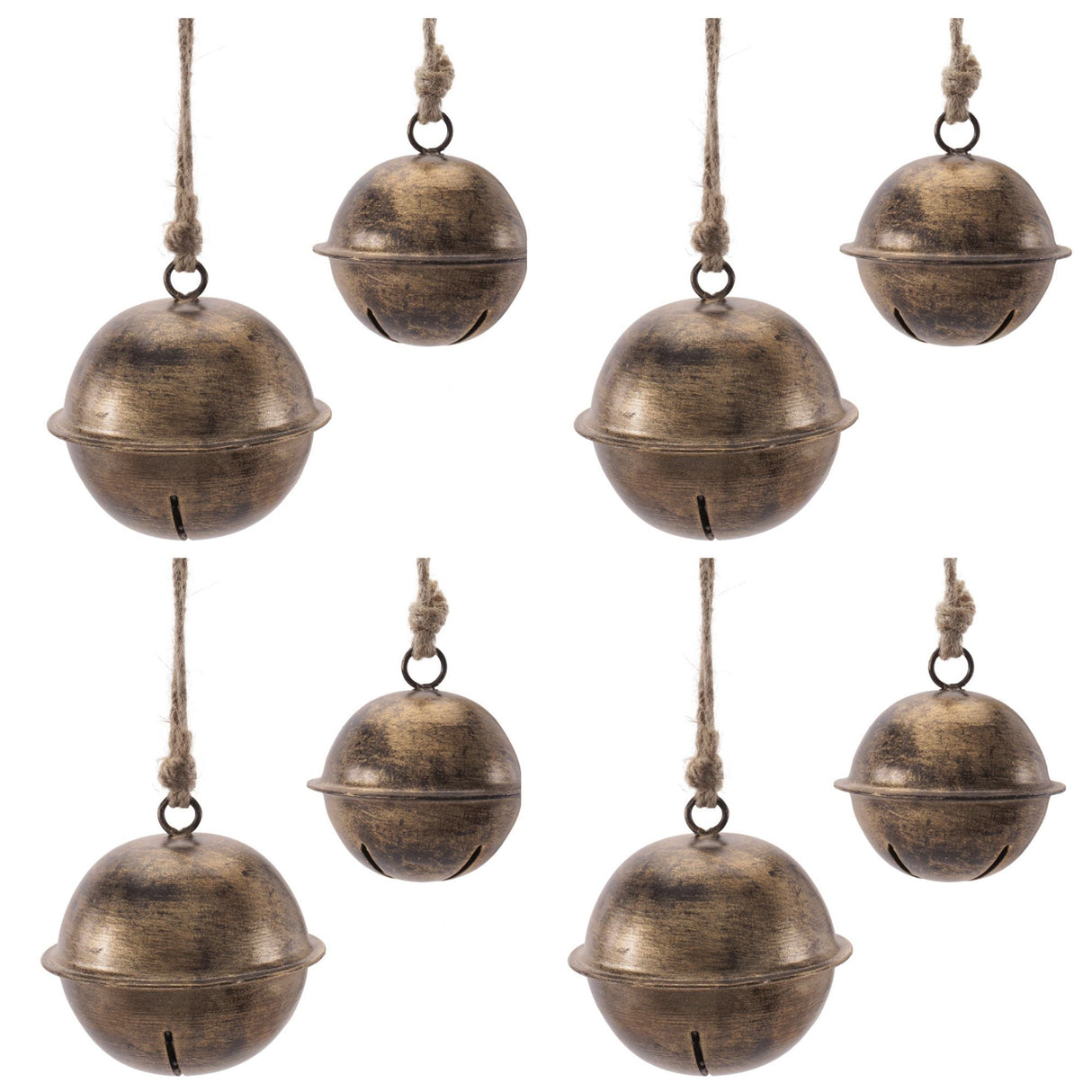 Iron and Jute Bell Ornament Set of 8 – 3" & 4"D