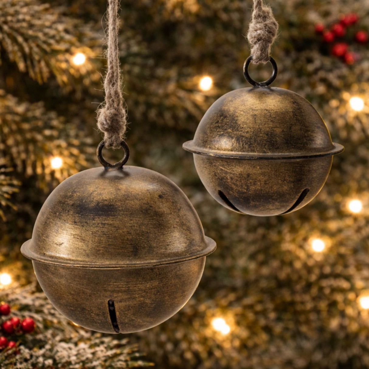 Iron and Jute Bell Ornament Set of 8 – 3" & 4"D