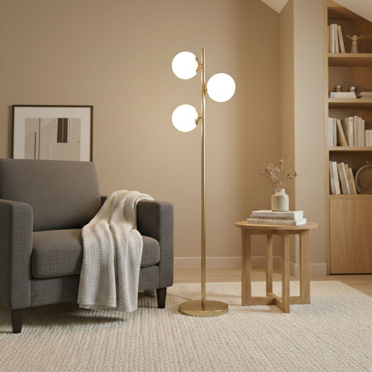Brilliance - Modern Floor Lamp, Opal Shades And Round Base - Clear / Gold