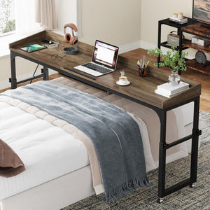 Adjustable Overbed Table With Wheels, Queen Size Mobile Desk - Dark Gray