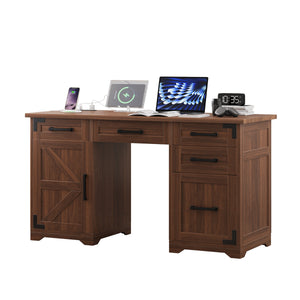 55" Farmhouse Executive Desk with Charging Station