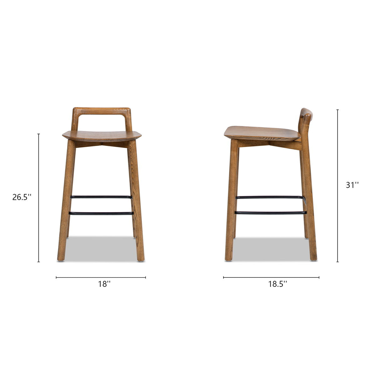 Sven - Modern Minimalist Low Back Counter Stool - Dark Brown Walnut