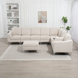 Convertible-Sectional-Corduroy--Sofa-with-Storage-Ottoman,-Beige-Sofas-&-Sectionals