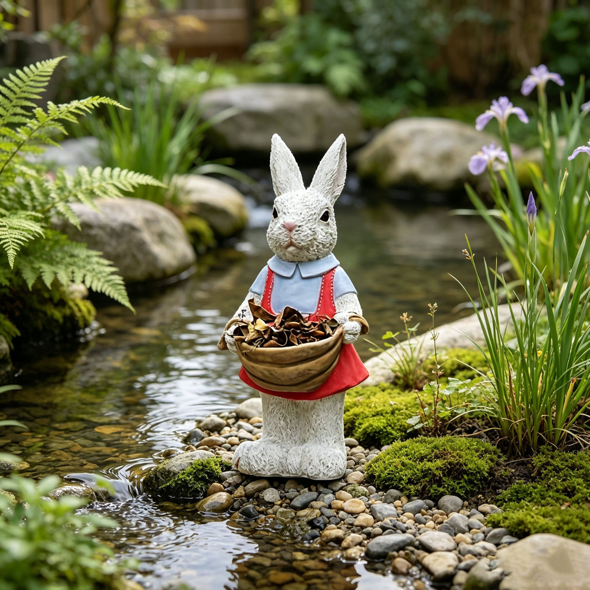 Charming Hand-Painted Rabbit Garden Statue