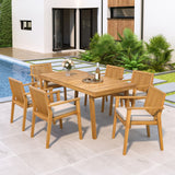 7 Piece Patio Furniture Set Acacia Wood Table and 6 Heavy Duty Cushioned Chairs