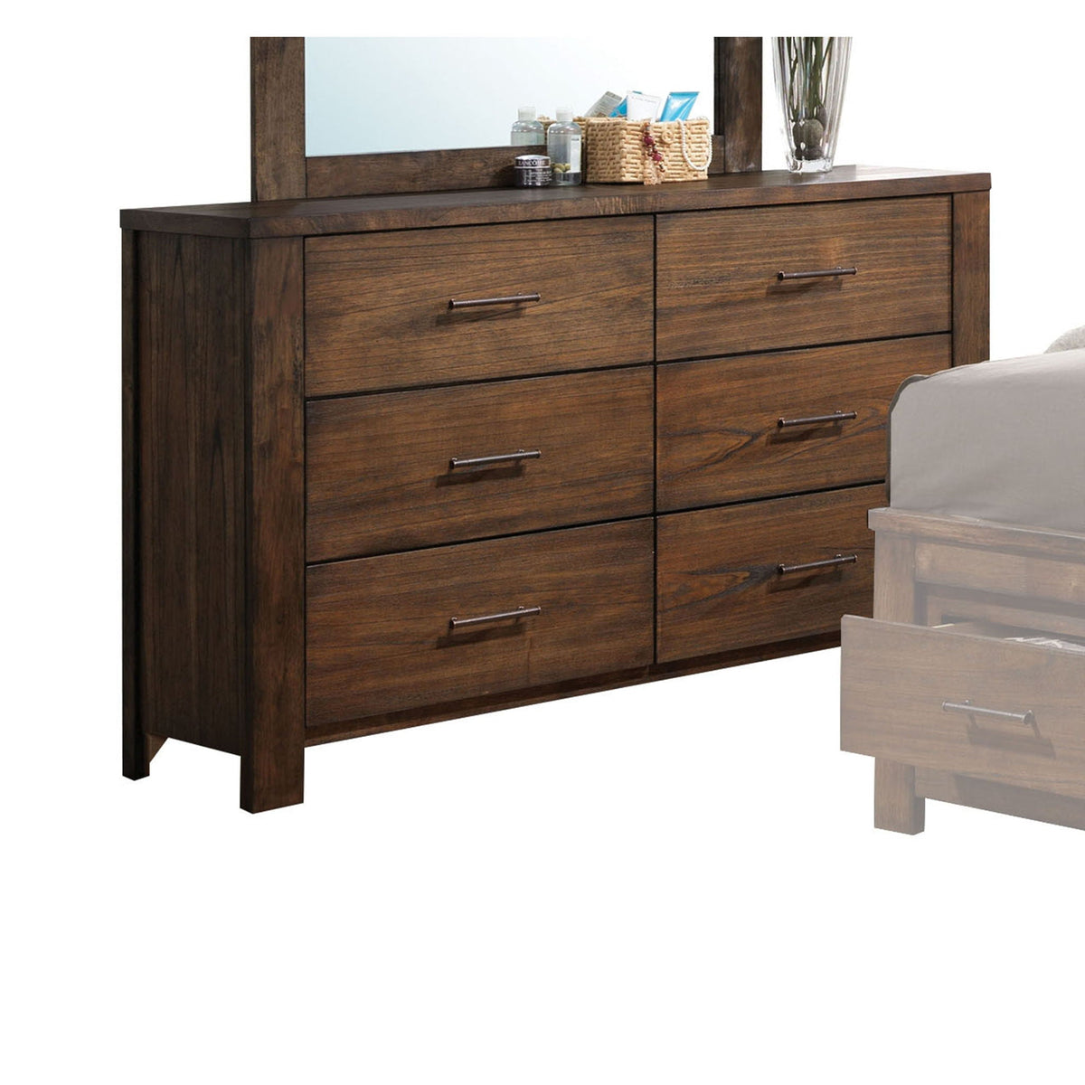 Merrilee Oak Dresser with Six Spacious Drawers - Dark Brown