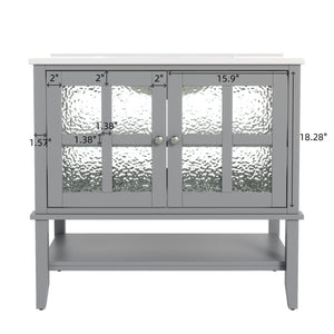 Bathroom Vanity With Ceramic Sink, Adjustable & Open Shelf