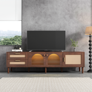 Rattan TV Stand with 3 Cabinets & 2 Drawers