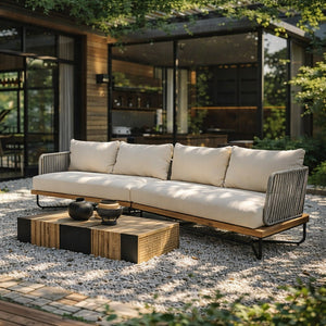 Lucca Outdoor Acacia Wood Rope Woven Sofa Sectional Set