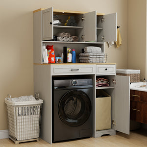 Over The Washer, Dryer And Robot Vacuum Storage Cabinet - Antique