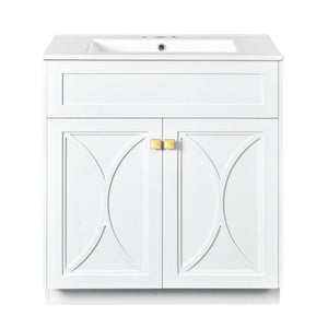 Bathroom Vanity With Sink, Freestanding Storage Cabinet With Handles, Soft Closing Doors