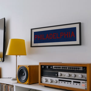 Framed Philadelphia Blue and Red Bus Scroll