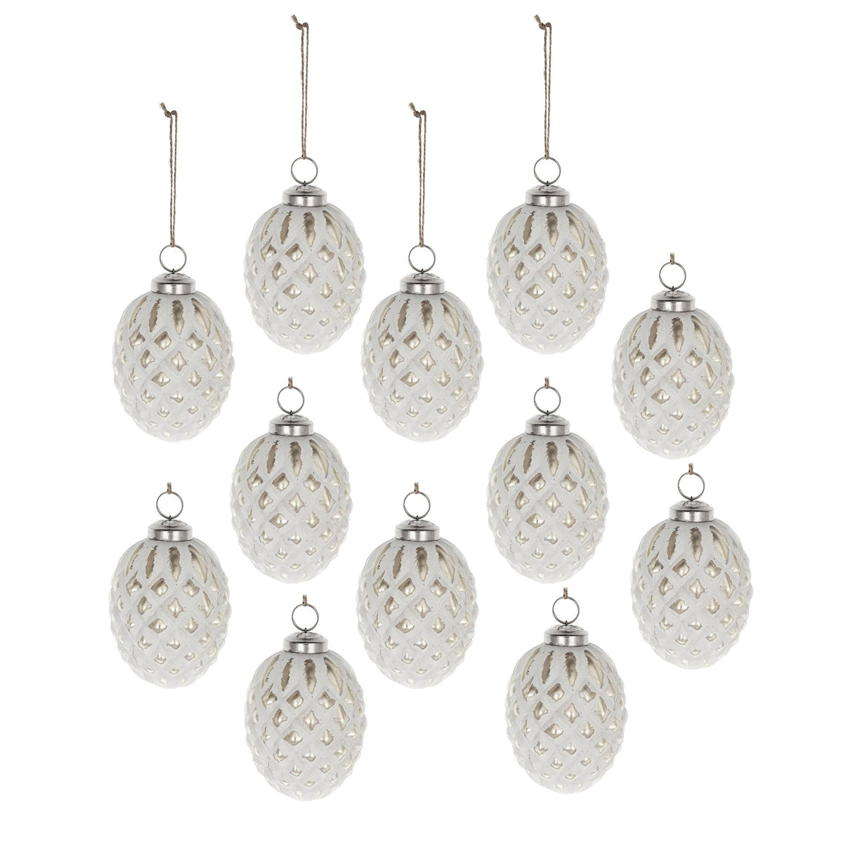 Glass Decorative Hanging Ball Christmas Tree Ornaments - White (Set of 12)