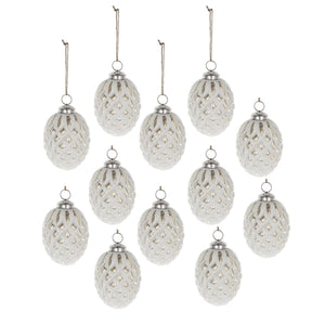 Glass Decorative Hanging Ball Christmas Tree Ornaments - White (Set of 12)