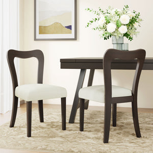 Dining Chair Without Arm Set of 2 (Dark Brown + Beige)