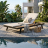 Black Iron and Teak Finish Outdoor Chaise Lounge Set