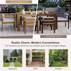TREXM 7-Piece Patio Dining Table Set for 6,Outdoor Furniture Sets with 72.8'Rectangle Table,Patio Table and Chairs Set with Removable Cushions for Backyard,Garden,Poolside(Light Teak+Beige Cushion)