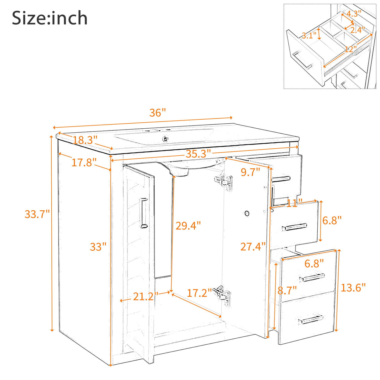 Bathroom Vanity With Sink Combo, Storage Cabinet