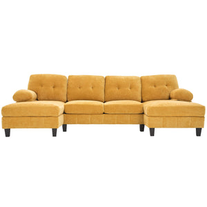 U-Shaped Sectional Sofa 103.5" Fabric Couch With Dual Chaise Lounges, Storage Pockets, Armrest Pillows