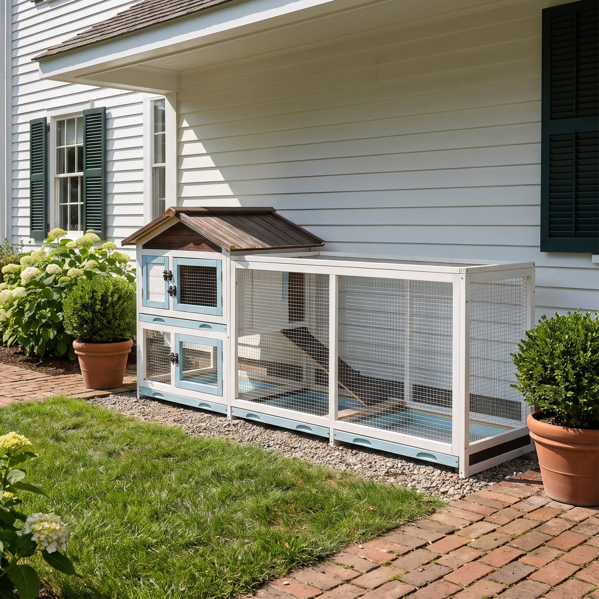 Outdoor Multi-Level Fir Wood Rabbit Hutch