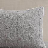 3 Pieces Full/Queen Cable Knit Chenille Comforter SetGray