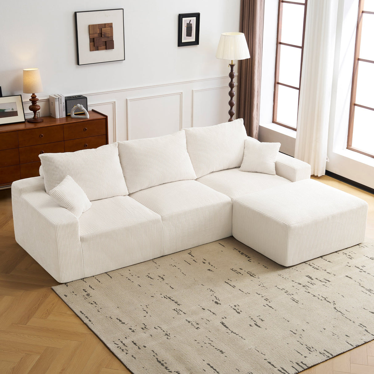 Three-Seater Sofa with Plush Corduroy Upholstery