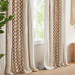 1 PC 50x84' Cotton Printed Window Panel with Chenille Stripe and Lining