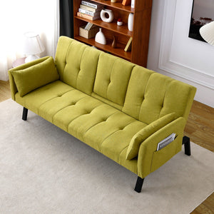 Sofa Bed With Foldable Design And Cup Holder - Green