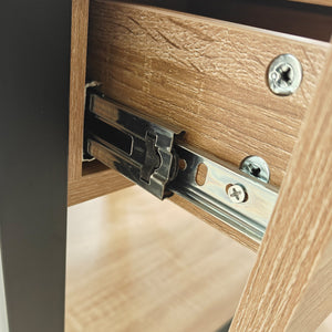 1 Piece Modern End Table with Drawer - Natural Wood & Tempered Glass