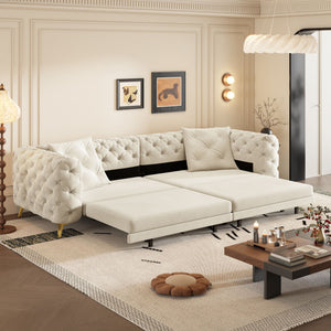 3 In 1 Convertible Sleeper, Deep Seat Pull Out Sofa Bed, Button Tufted