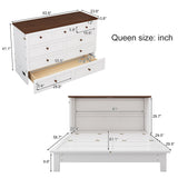 Solid Pine Murphy Bed Chest with Charging Station and Large Storage Drawer - Queen - White+Walnut