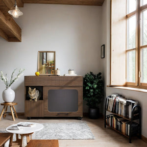 Furniture Style Multi Use Cat Litter Box House With Storage - Walnut