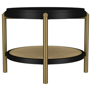 Arini Round End Side Table With Storage Shelf Black