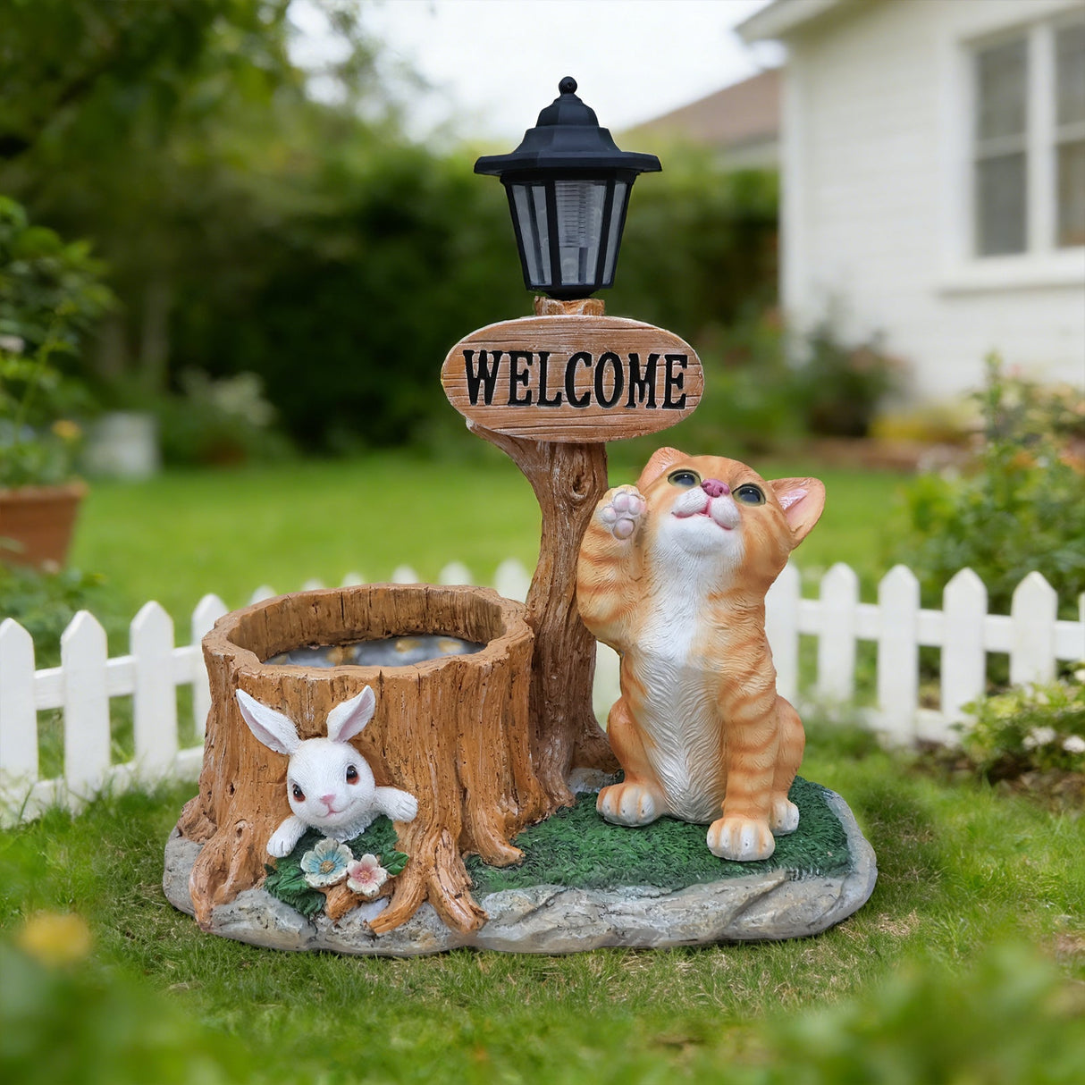 Cute Cat Planter Statue Garden Decor