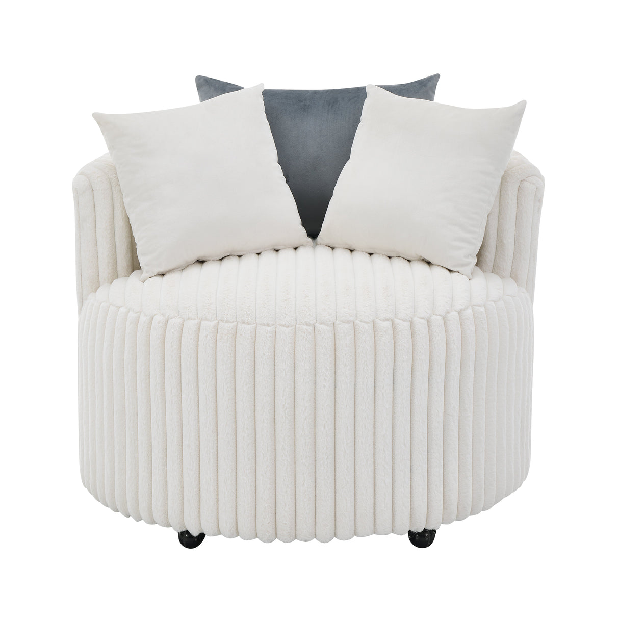 Malna Plush Wide Wale Corduroy Upholstered Barrel Accent Chair with Wheels