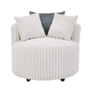 Malna Plush Wide Wale Corduroy Upholstered Barrel Accent Chair with Wheels