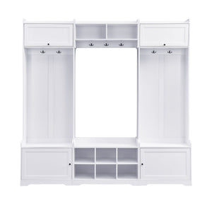 Wide Hall Tree With Shoe Storage, 4 In 1 Entryway Bench With 8 Cubbies, 7 Coat Hooks & Adjustable Shelf
