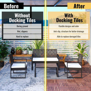 Interlocking Deck Tiles Striped Pattern, Waterproof Anti Mildew Brown