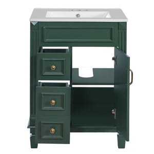 Compact Bathroom Vanity with Ceramic Sink and Storage Drawers - White, Green, Black