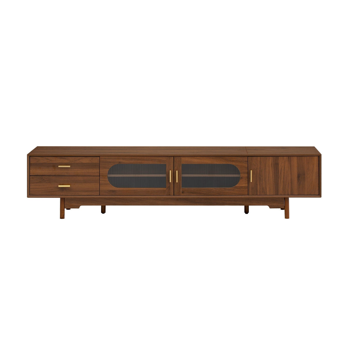 Modern TV Stand With Fluted Glass Doors & 2 Drawers