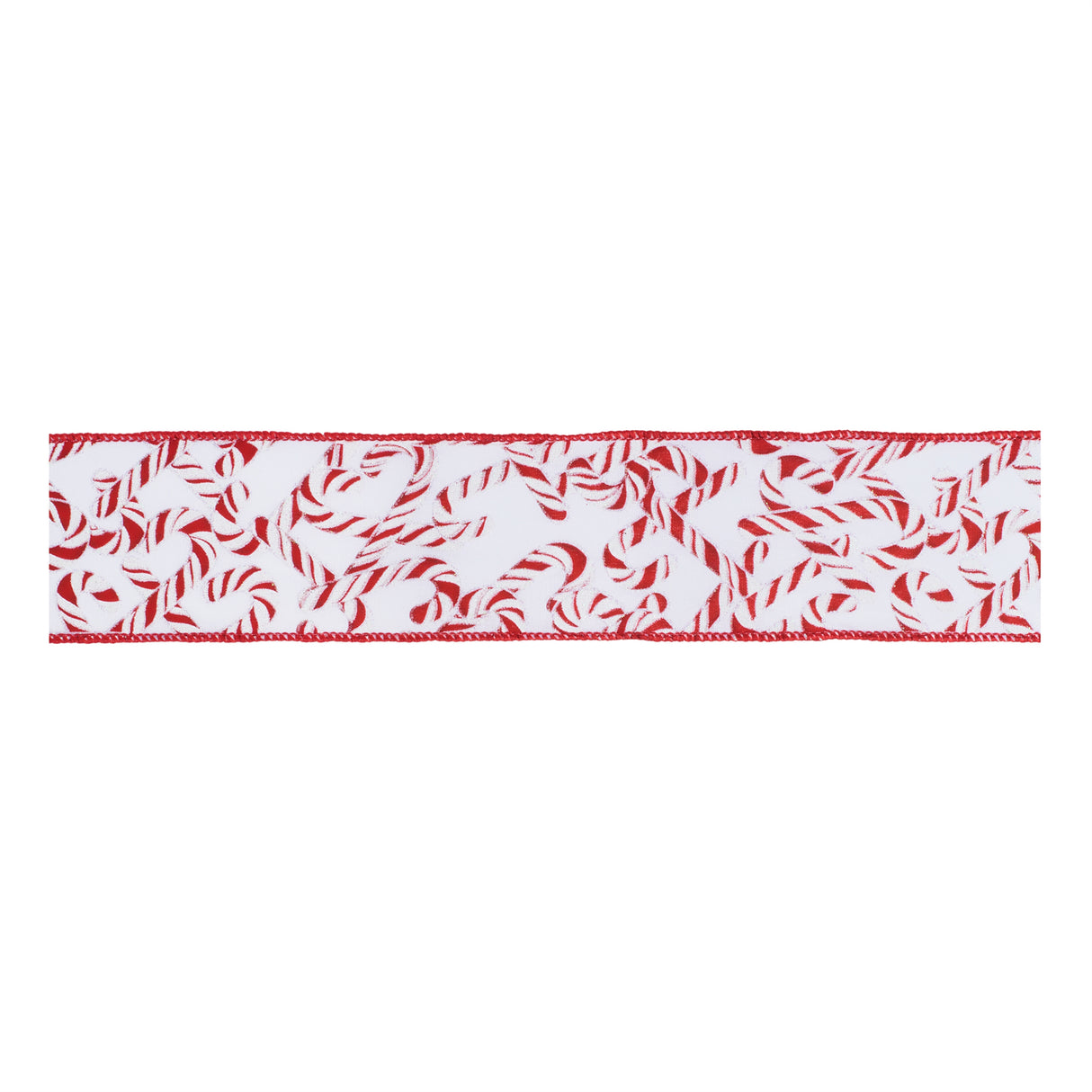 Candy cane print wired ribbon (set of 2)