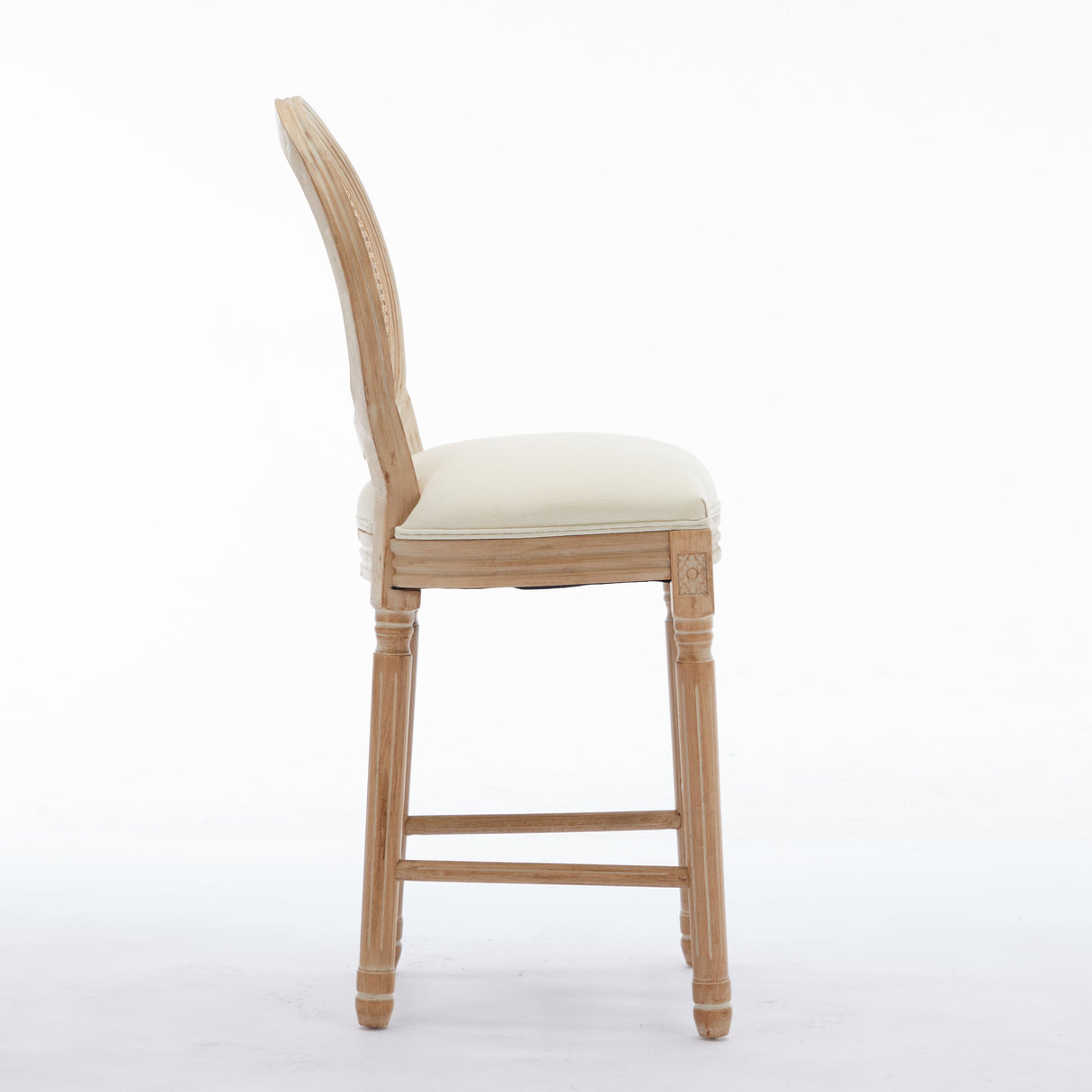 Upholstered Bar Stool with Round Rattan Back, Set of 2
