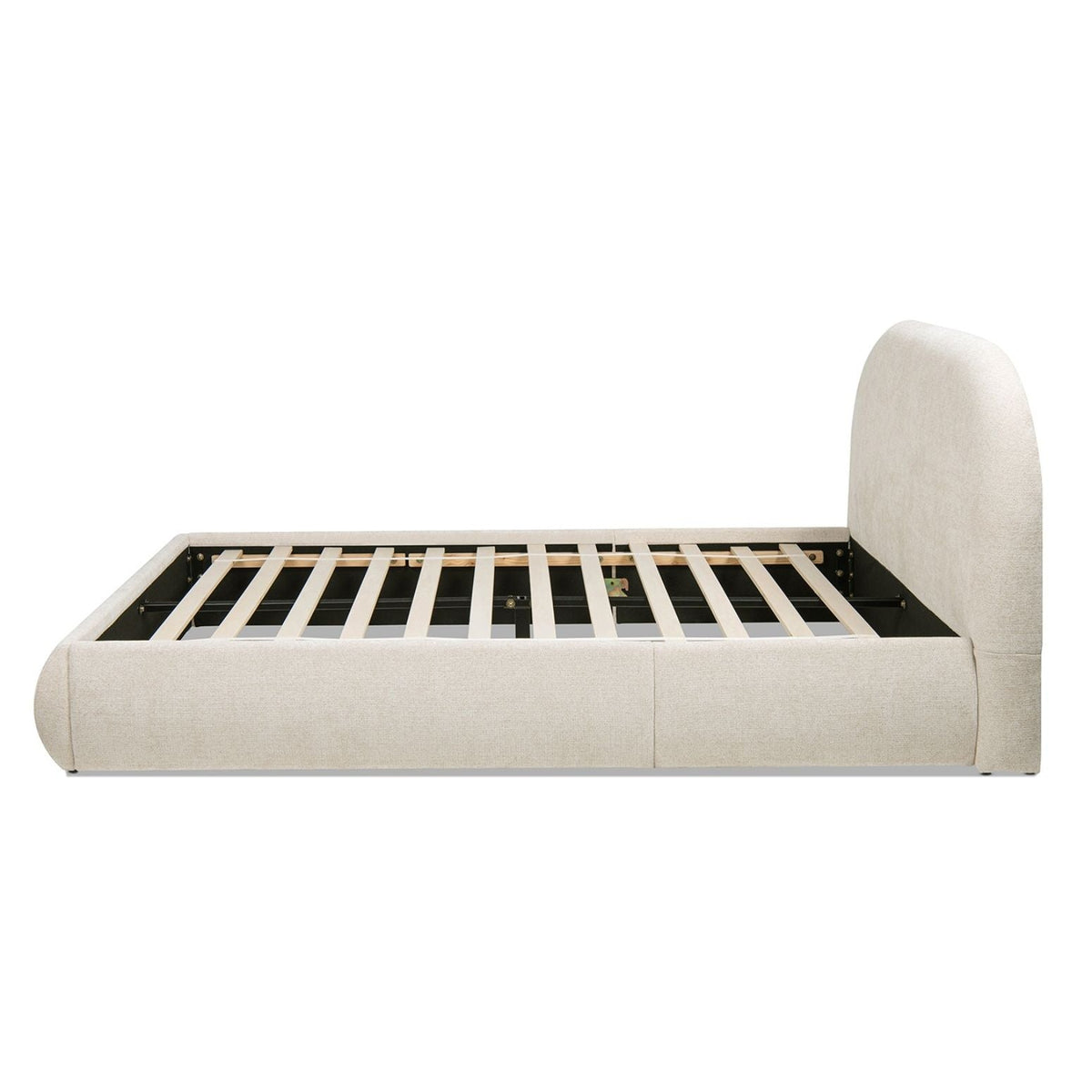 Archie Puffy Grounded Upholstered Platform Bed with Rounded Headboard - Green, White, Beige
