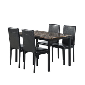 Furniture 5 Piece Metal Dinette Set with Faux Marble Top - Black