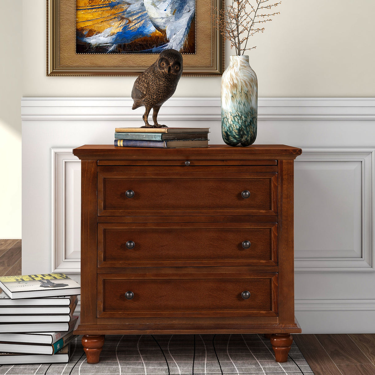 U_STYLE 27.6'' Nightstand with Pine Wood Veneer