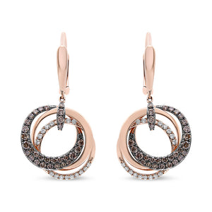 14K Rose Gold 1.00 Cttw White and Brown Diamond Intertwining Hoops and Circle Dangle Earrings (H-I/Brown Color, SI1-SI2 Clarity)