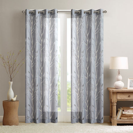 Grommet top sheer bird on branches burnout window curtain (only 1 pc panel)