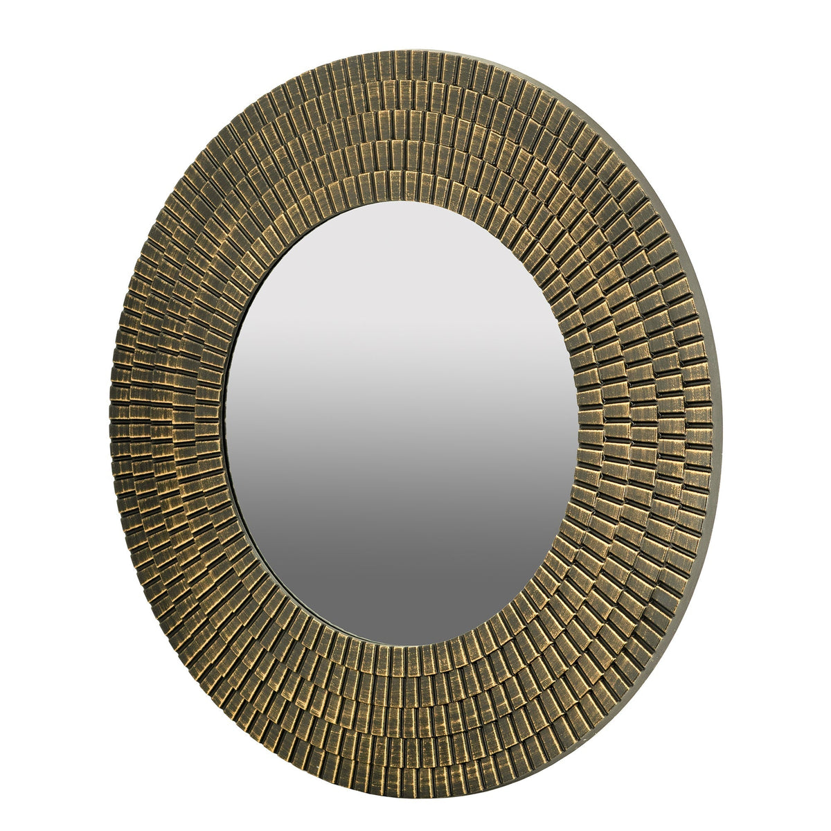 Round Gold and Black Wooden Accent Mirror with Woven Texture - 29.5"