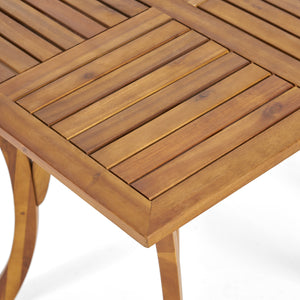 5 Piece Outdoor Dining Set, 31.5" Teak Finish Acacia Wood Table with 4 Chairs